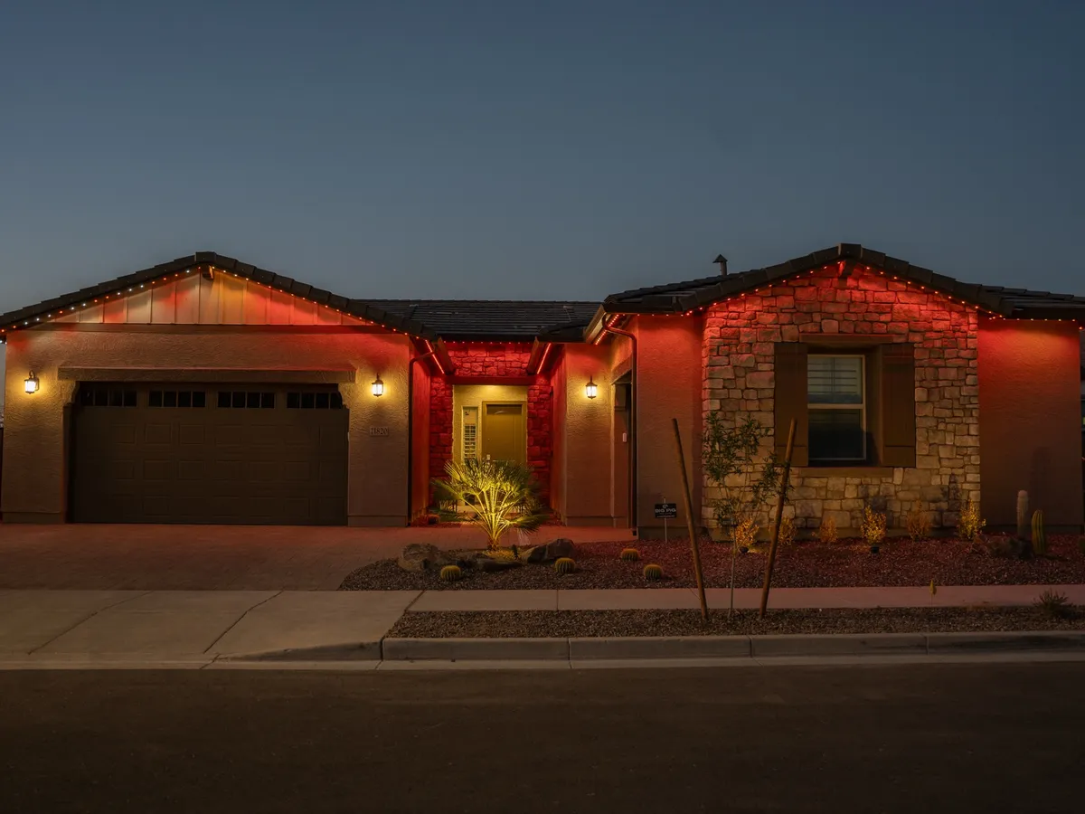 The Johnson residence after, lit