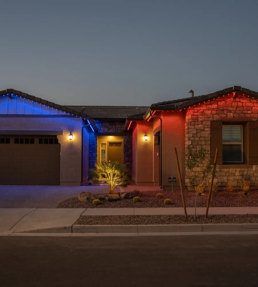 A brite bird home set to a holiday color scene from the app